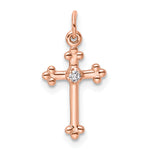 14k Rose Gold Small Diamond Budded Cross Pendant
