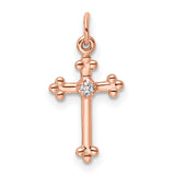 14k Rose Gold Small Diamond Budded Cross Pendant