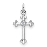 14k White Gold Small Diamond Budded Cross Pendant