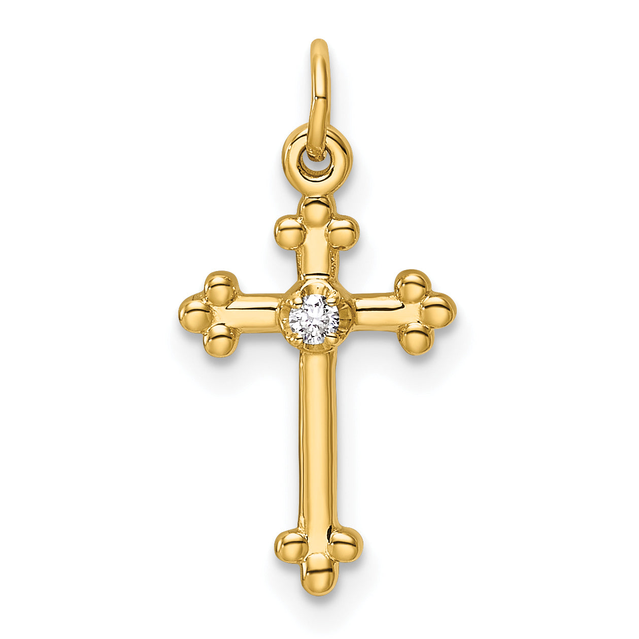 14k Small Diamond Budded Cross Pendant