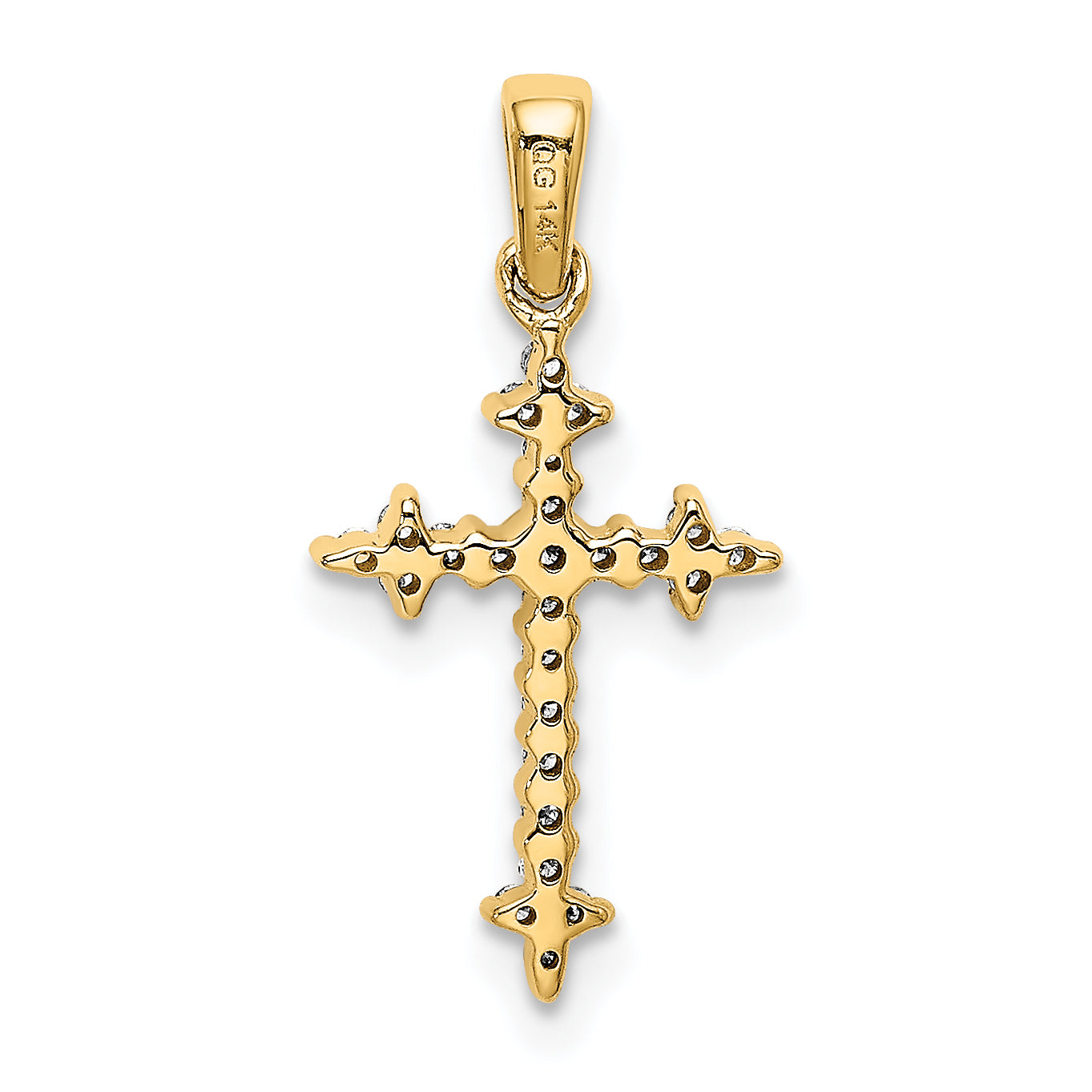 14k and Rhodium 1/10ct. Diamond Fleur de Lis Cross Pendant