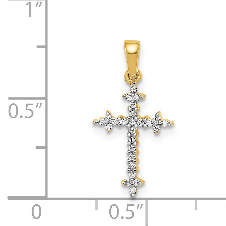 14k and Rhodium 1/10ct. Diamond Fleur de Lis Cross Pendant