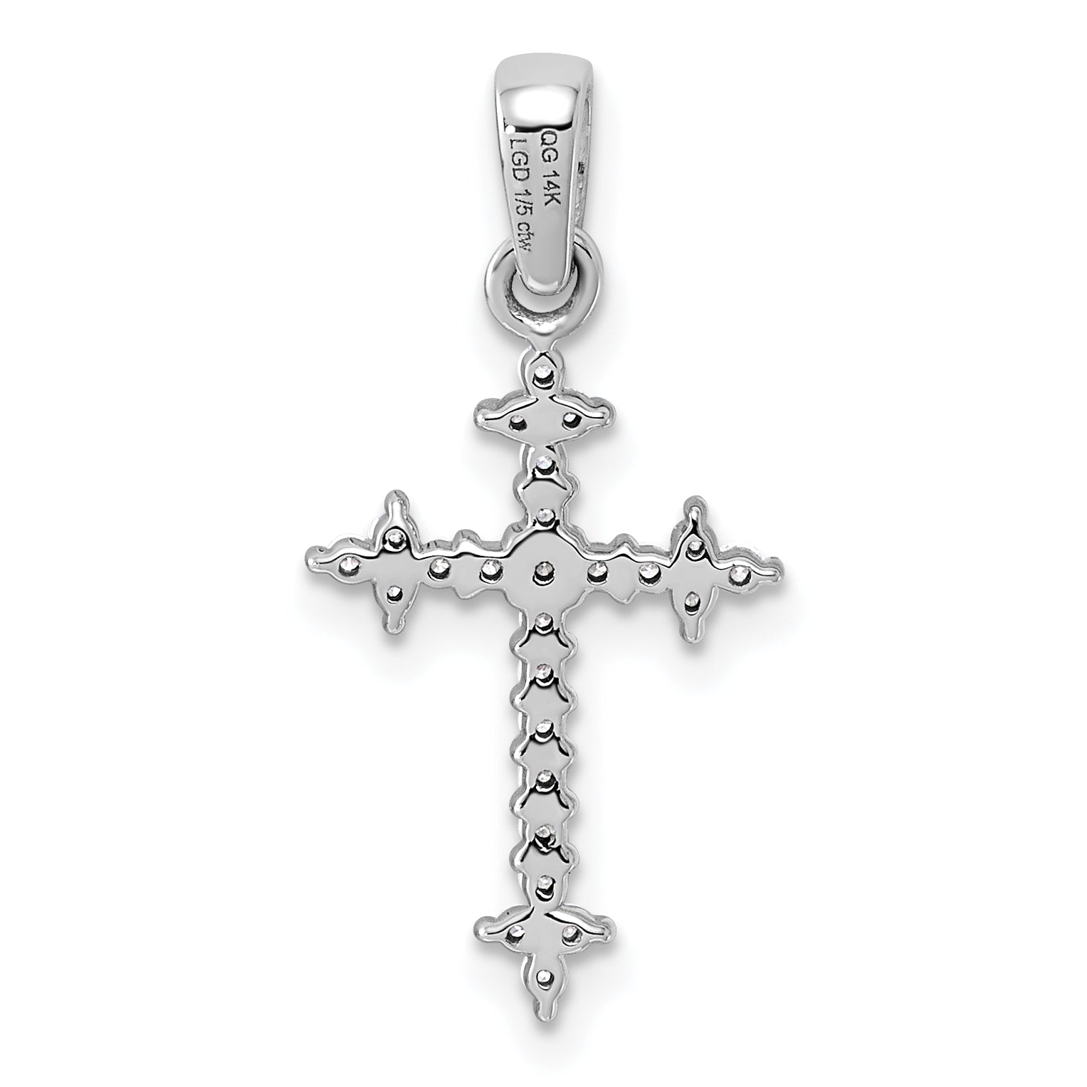 14k and Rhodium 1/5ct. Diamond Fleur de Lis Cross Pendant