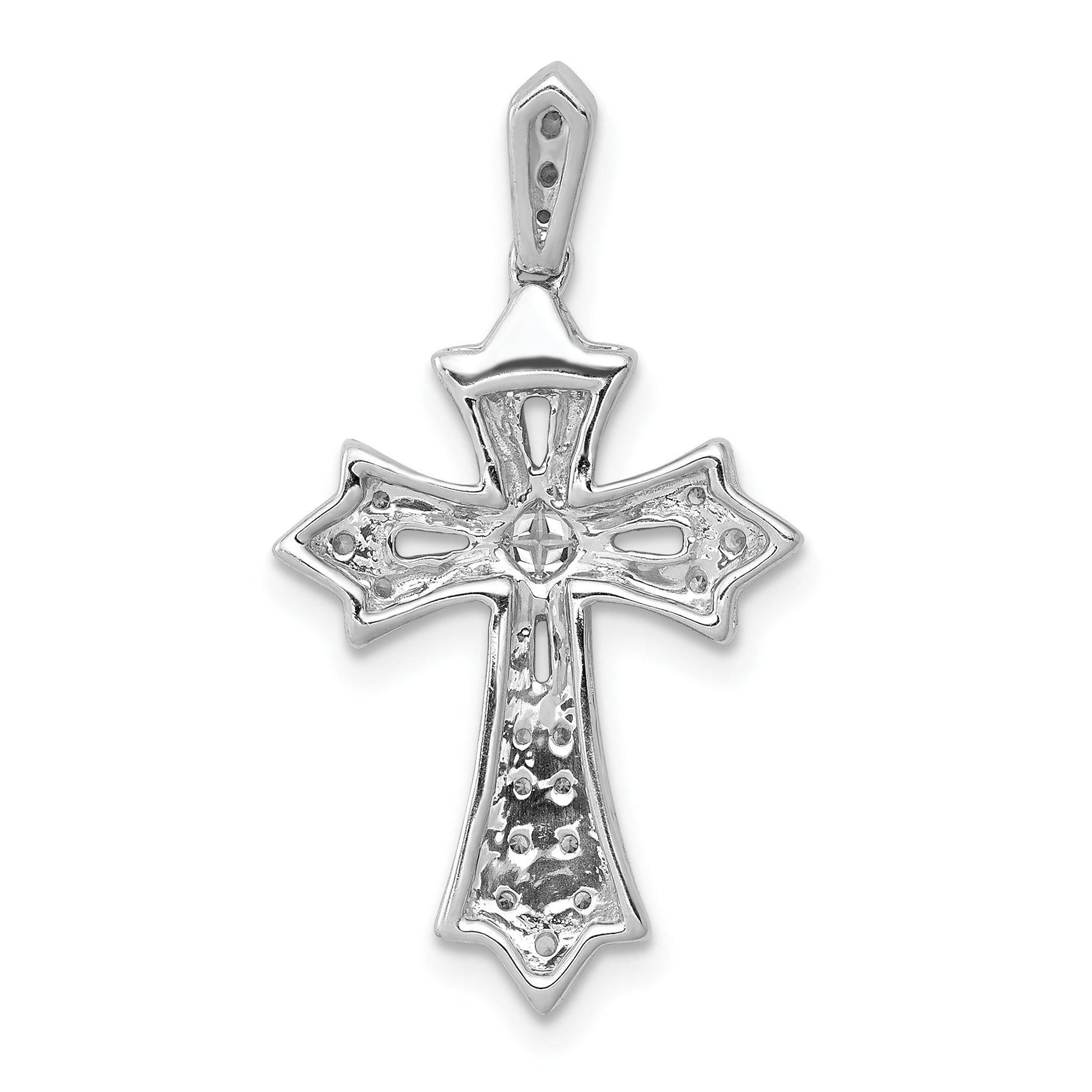 14k White Gold 1/6ct. Diamond Fleur de Lis Cross Pendant