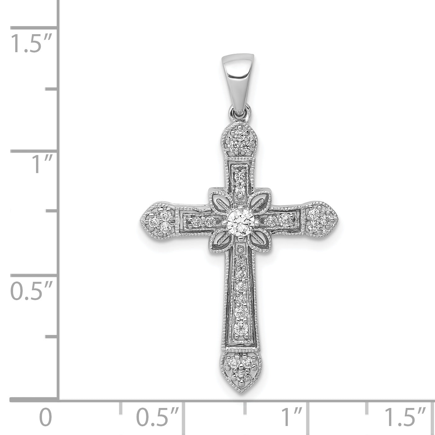 14k White Gold 1/3ct. Diamond Filigree Cross Pendant