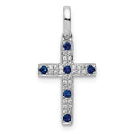 14k White Gold 1/15ct. Diamond and Sapphire Cross Pendant