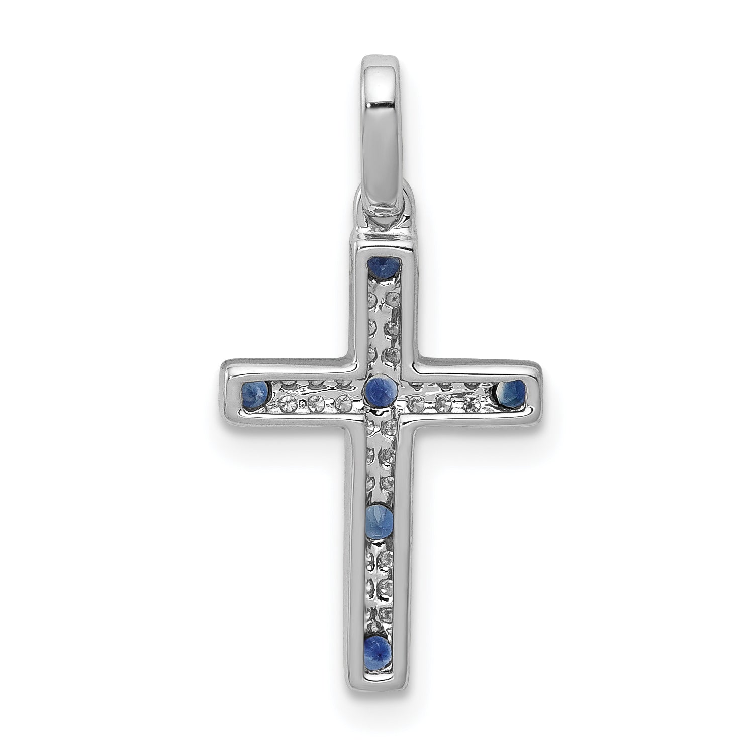 14k White Gold 1/15ct. Diamond and Sapphire Cross Pendant