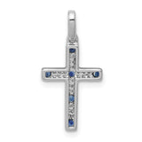14k White Gold 1/15ct. Diamond and Sapphire Cross Pendant