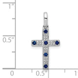 14k White Gold 1/15ct. Diamond and Sapphire Cross Pendant