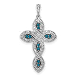14k White Gold White and Blue Diamond Cross Pendant
