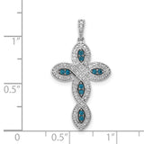 14k White Gold White and Blue Diamond Cross Pendant