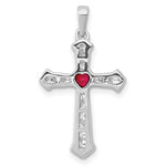 14k White Gold Ruby and Diamond Heart Cross Pendant