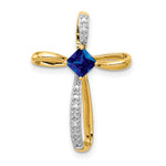 14k w/Rhodium Lab Created Sapphire and Diamond Cross Slide
