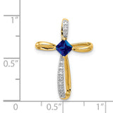 14k w/Rhodium Lab Created Sapphire and Diamond Cross Slide