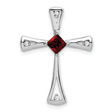 14k White Gold Garnet and Diamond Cross Chain Slide