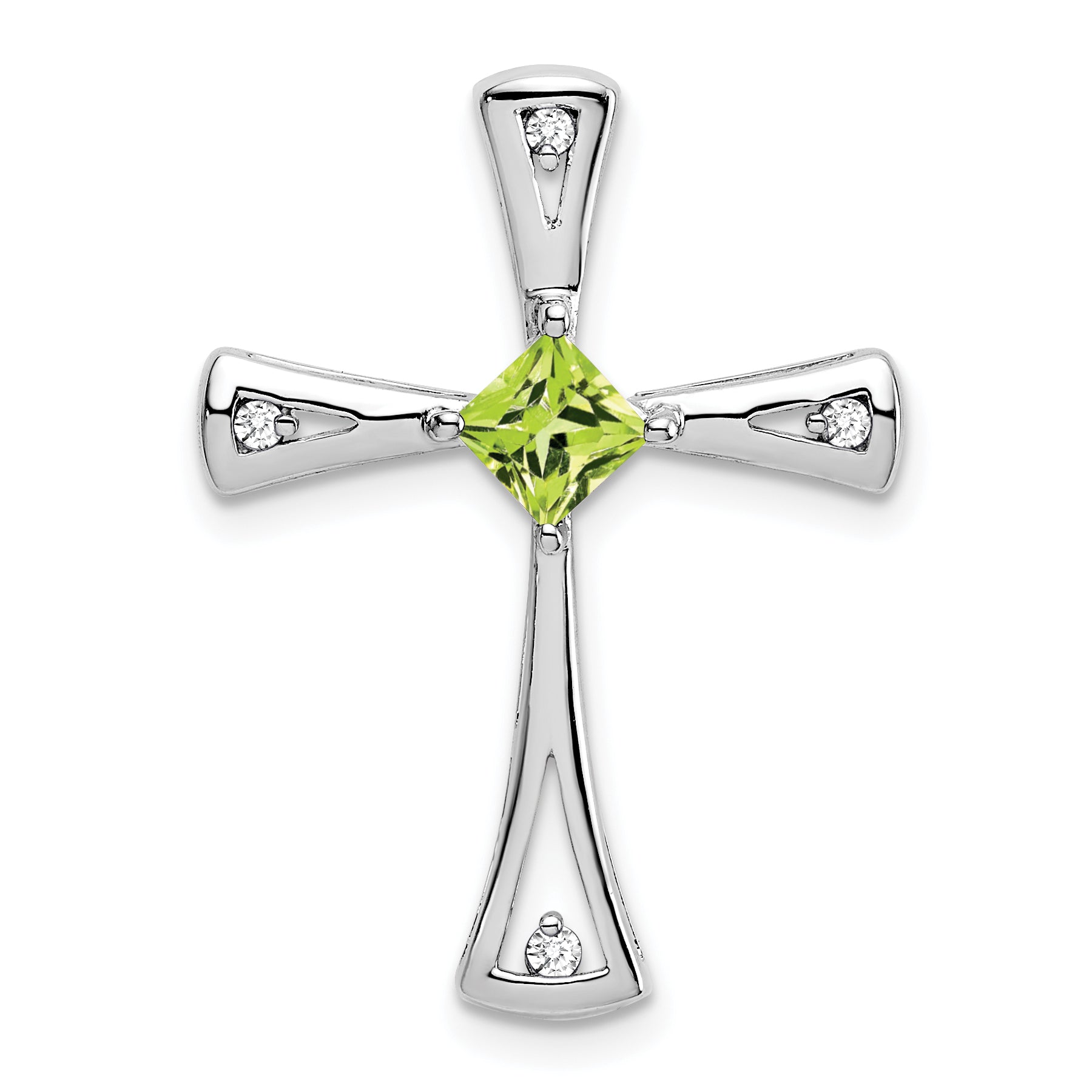 14k White Gold Peridot and Diamond Cross Chain Slide