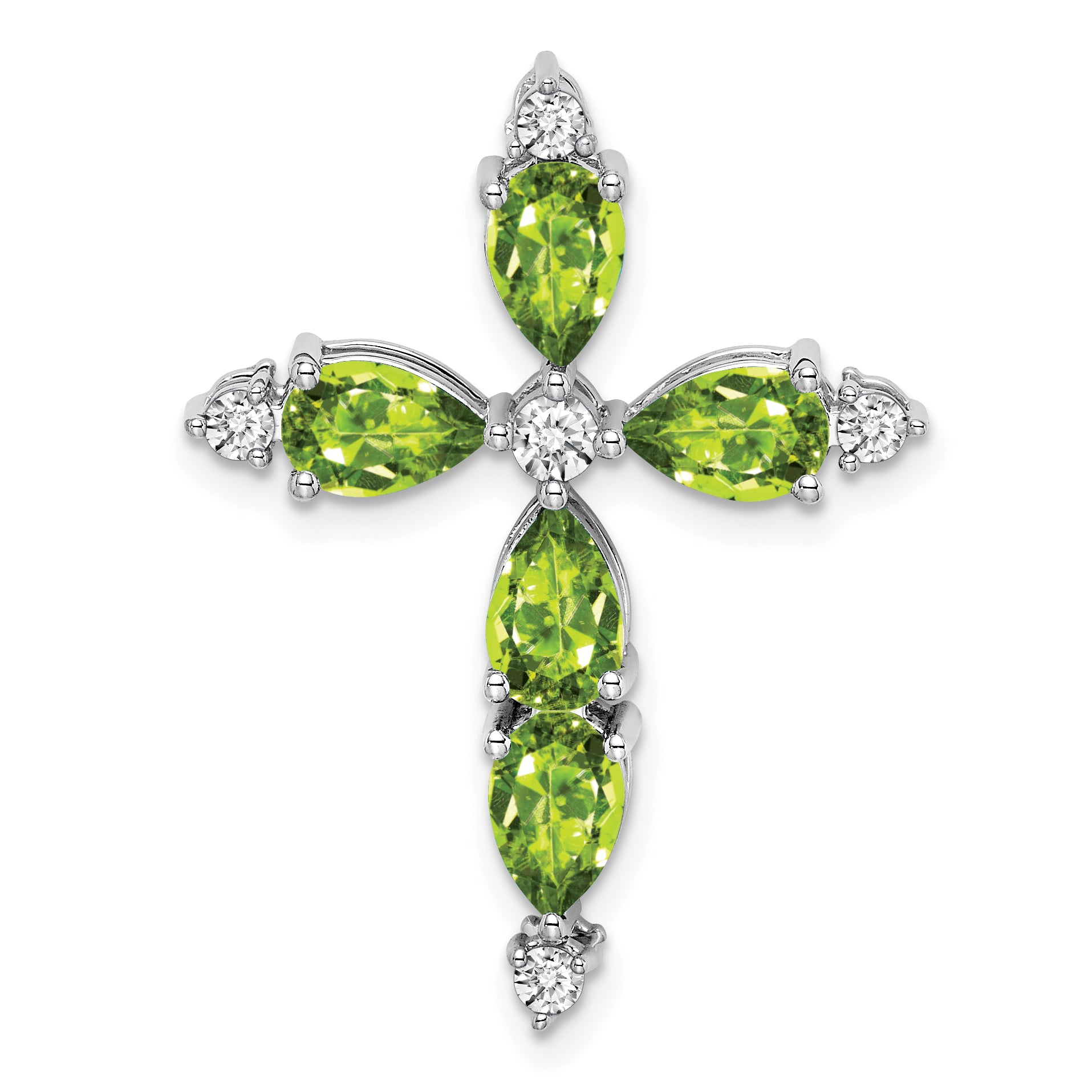 14k White Gold Peridot and Diamond Cross Chain Slide