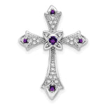 14k White Gold Amethyst and Diamond Fleur de Lis Cross Chain Slide