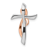 14k Two-tone White & Rose Cross w/Ribbon Diamond Chain Slide
