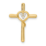 14k Polished Cross with Heart Diamond Chain Slide