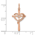 14k Rose Gold Cross w/Heart Diamond Pendant