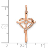 14k Rose Gold Cross w/Heart Diamond Pendant