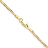 14k 2.0mm Tri-color Gold PavÃ© Valentino Chain