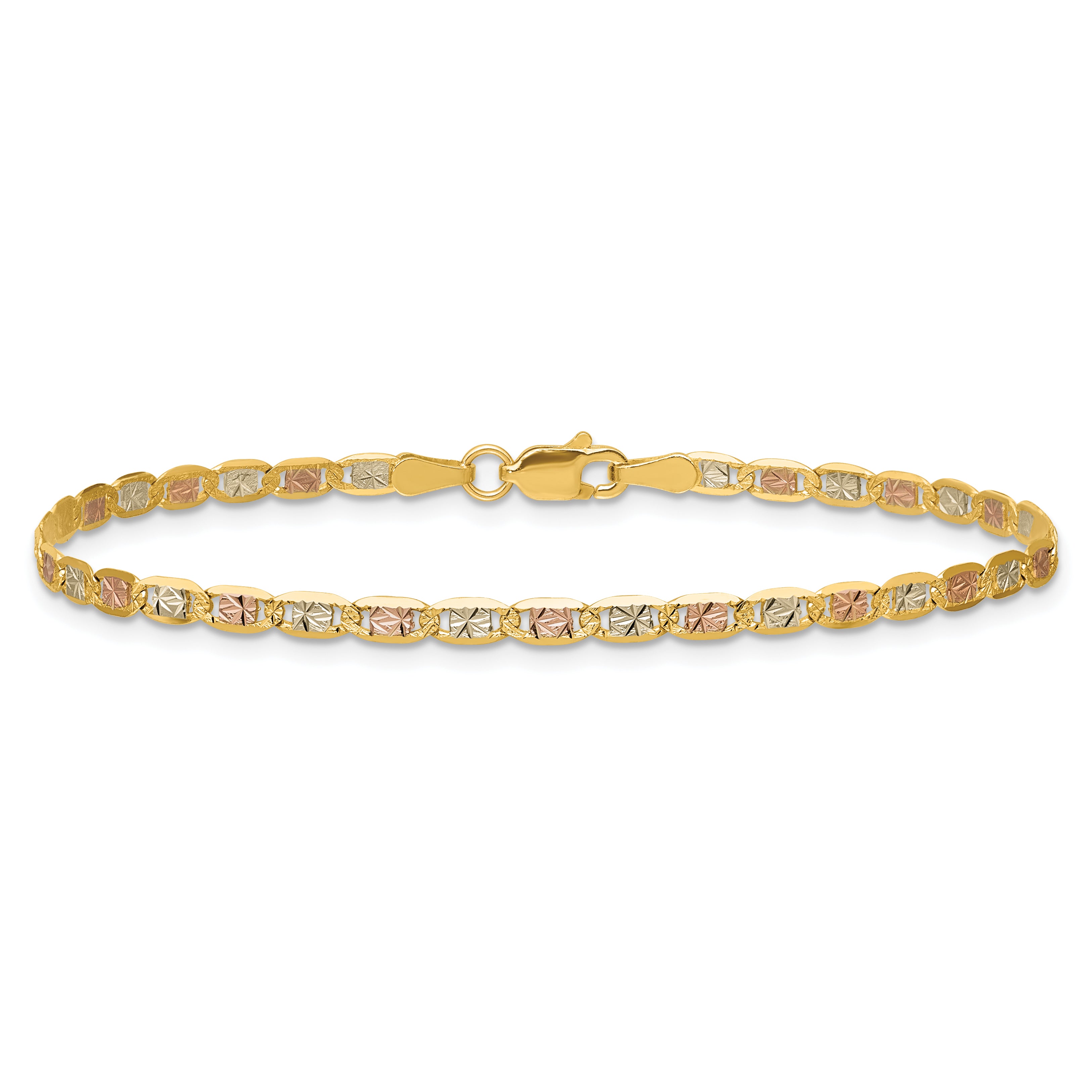 14k 2.75mm Tri-color Gold PavÃ© Valentino Chain