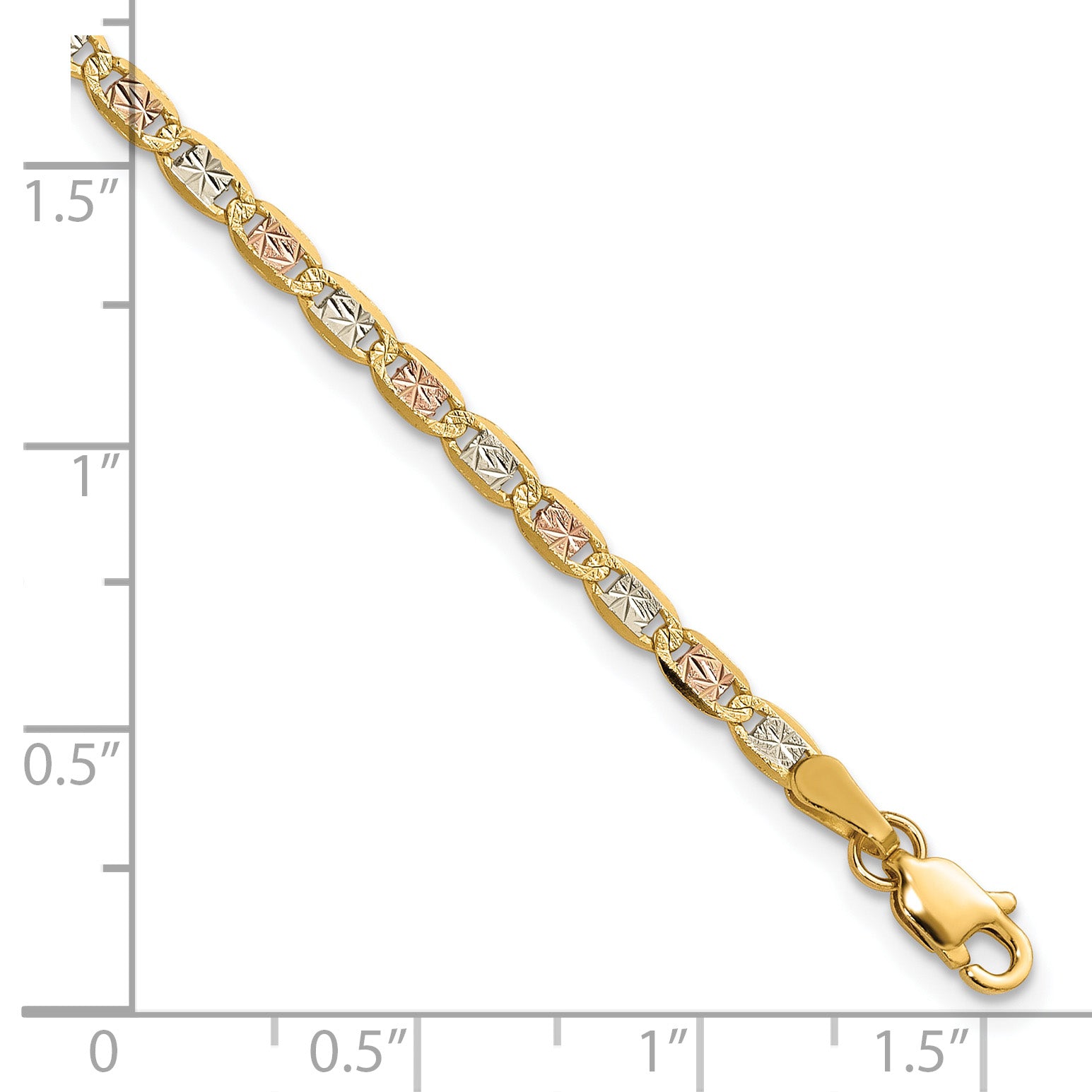14k 2.75mm Tri-color Gold PavÃ© Valentino Chain