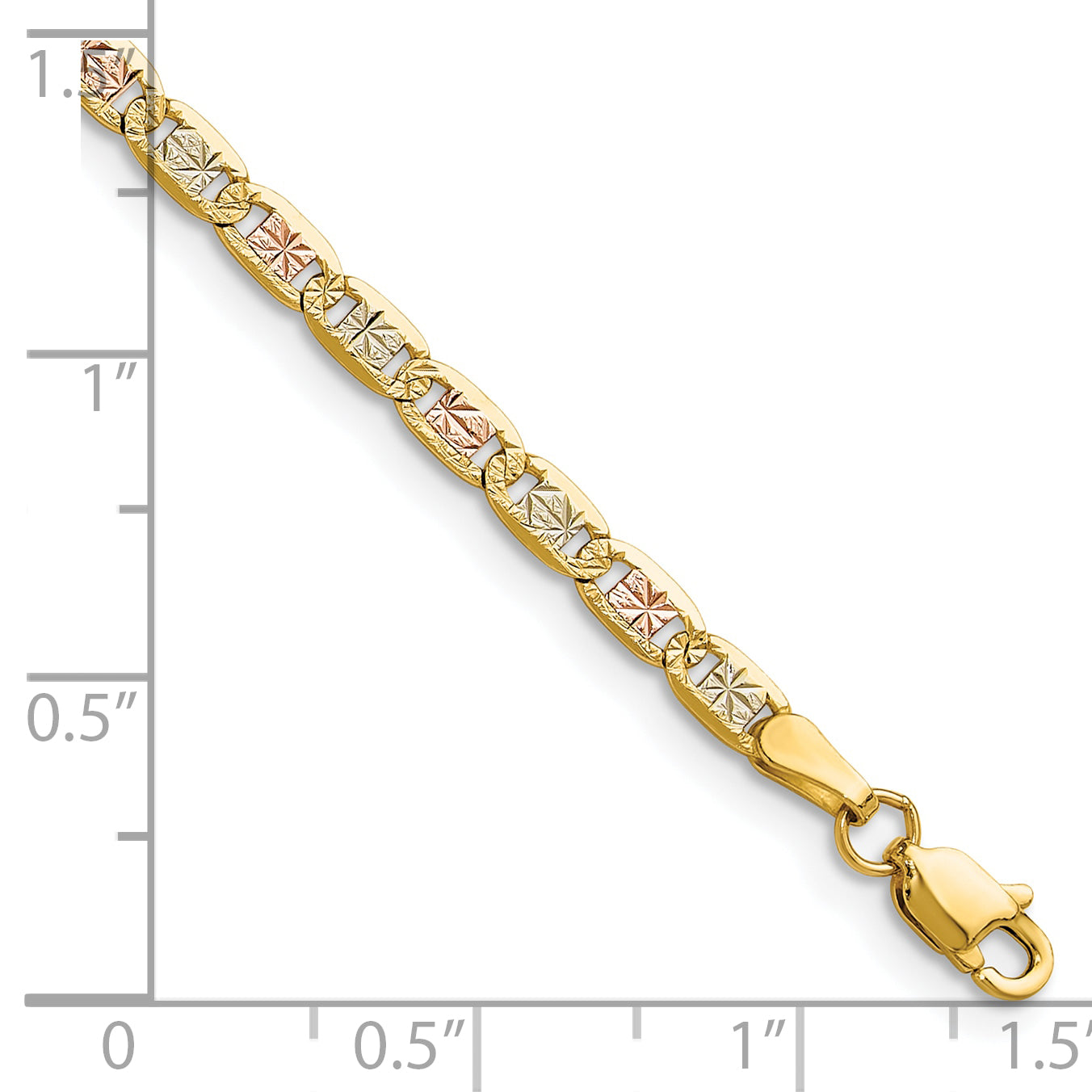 14k 3.2mm Tri-color Gold PavÃ© Valentino Chain