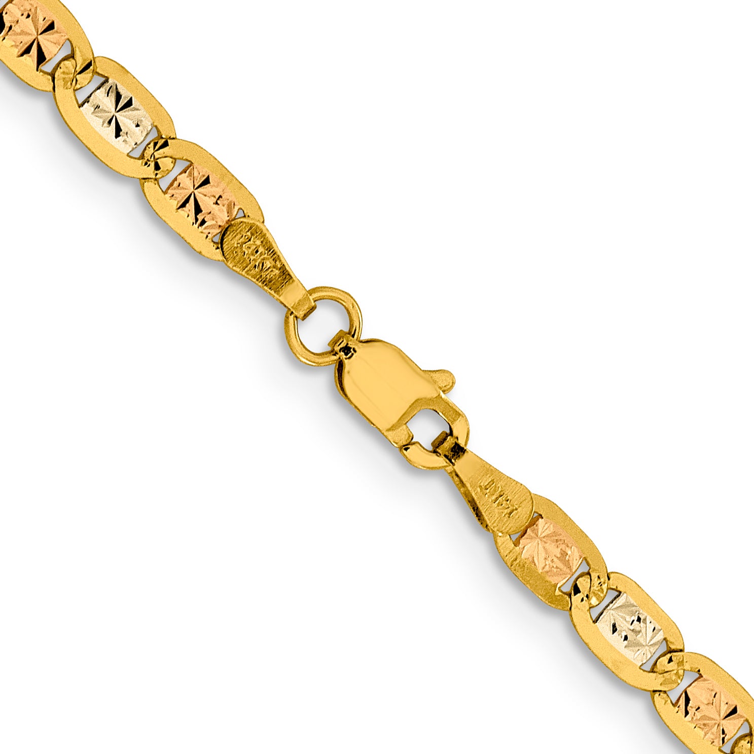14k 3.8mm Tri-color Gold PavÃ© Valentino Chain