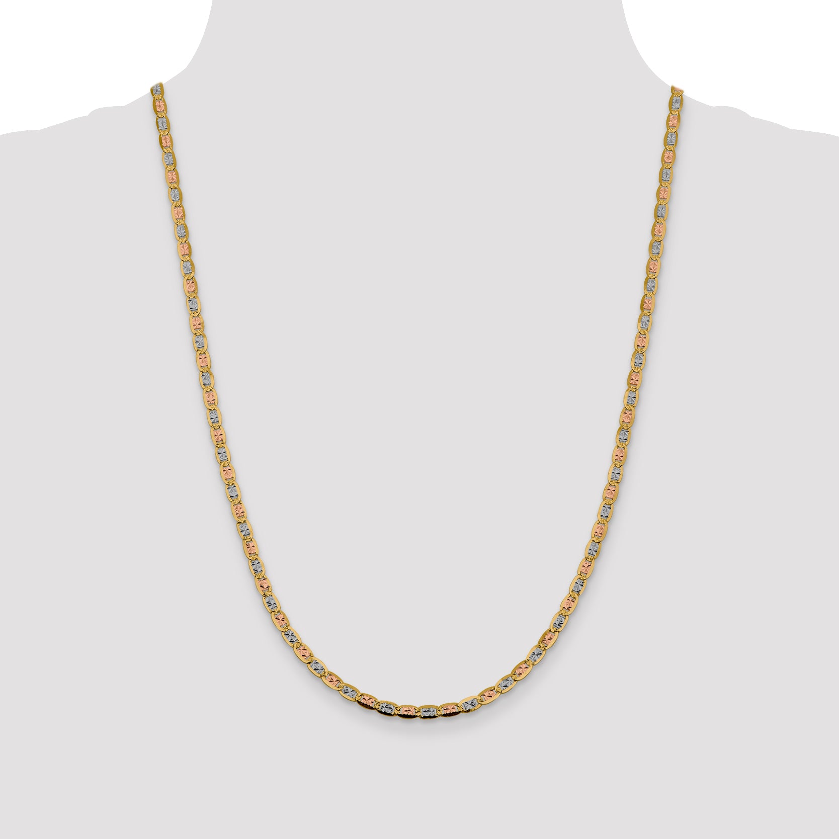 14k 3.8mm Tri-color Gold PavÃ© Valentino Chain