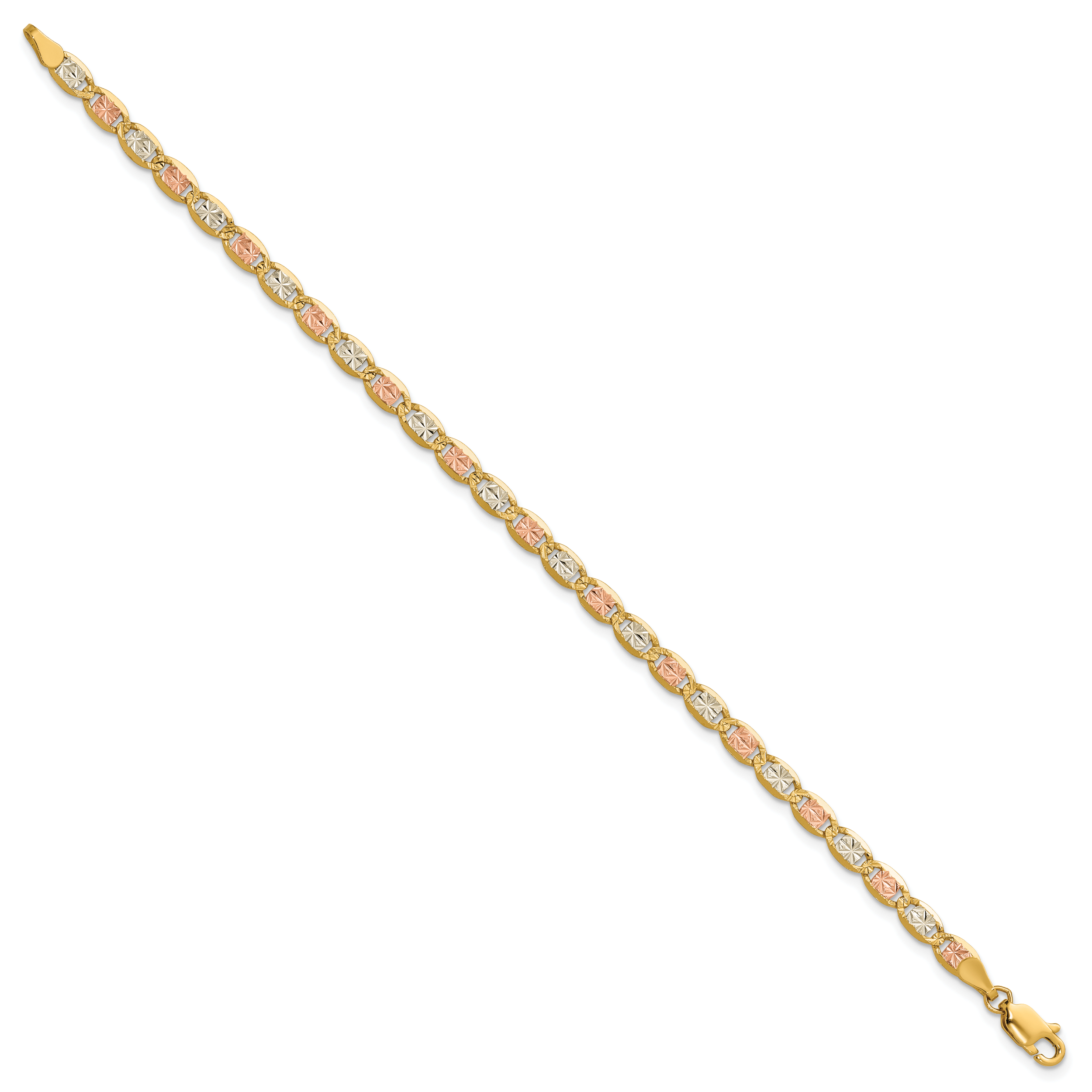 14k 3.8mm Tri-color Gold PavÃ© Valentino Chain