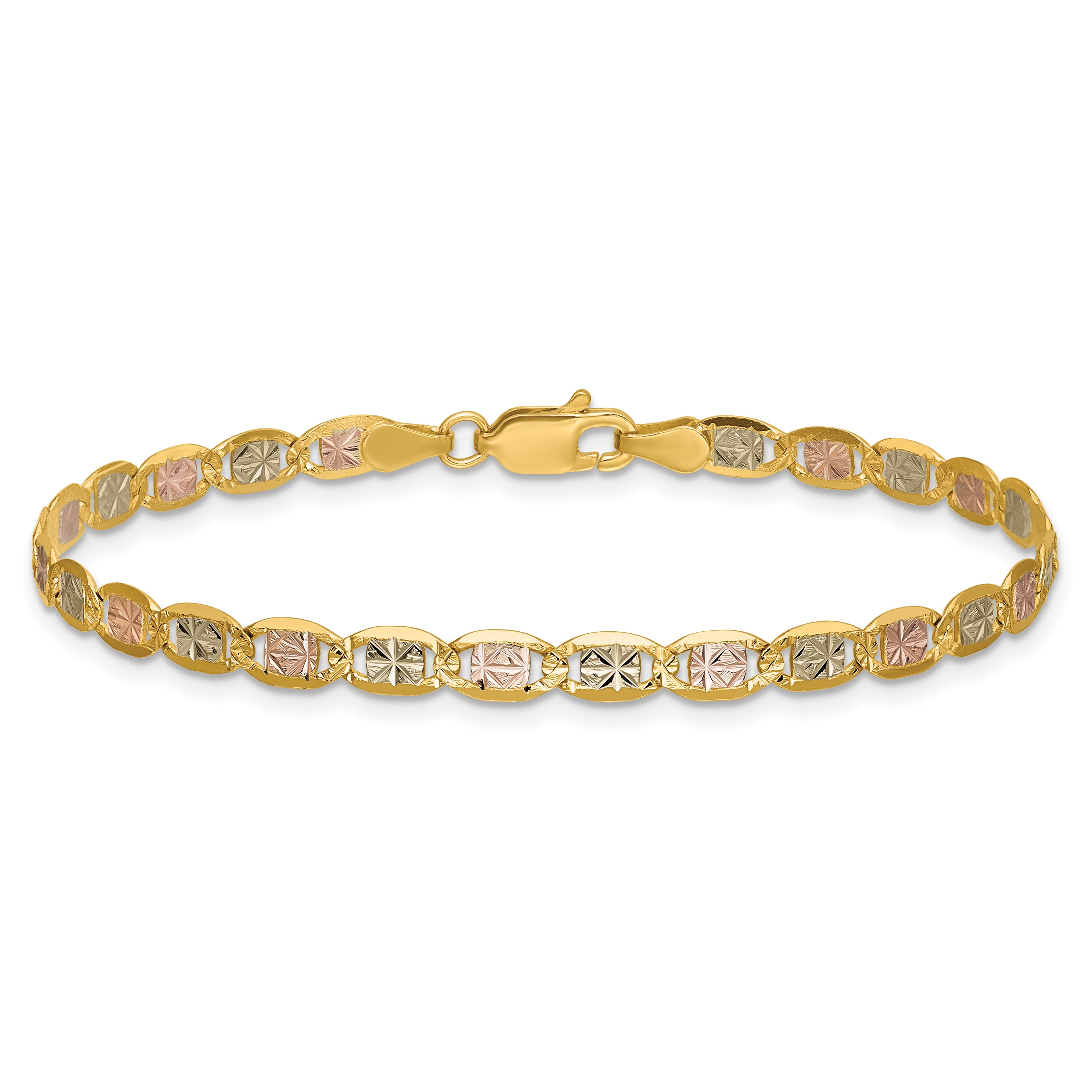 14k 3.8mm Tri-color Gold PavÃ© Valentino Chain
