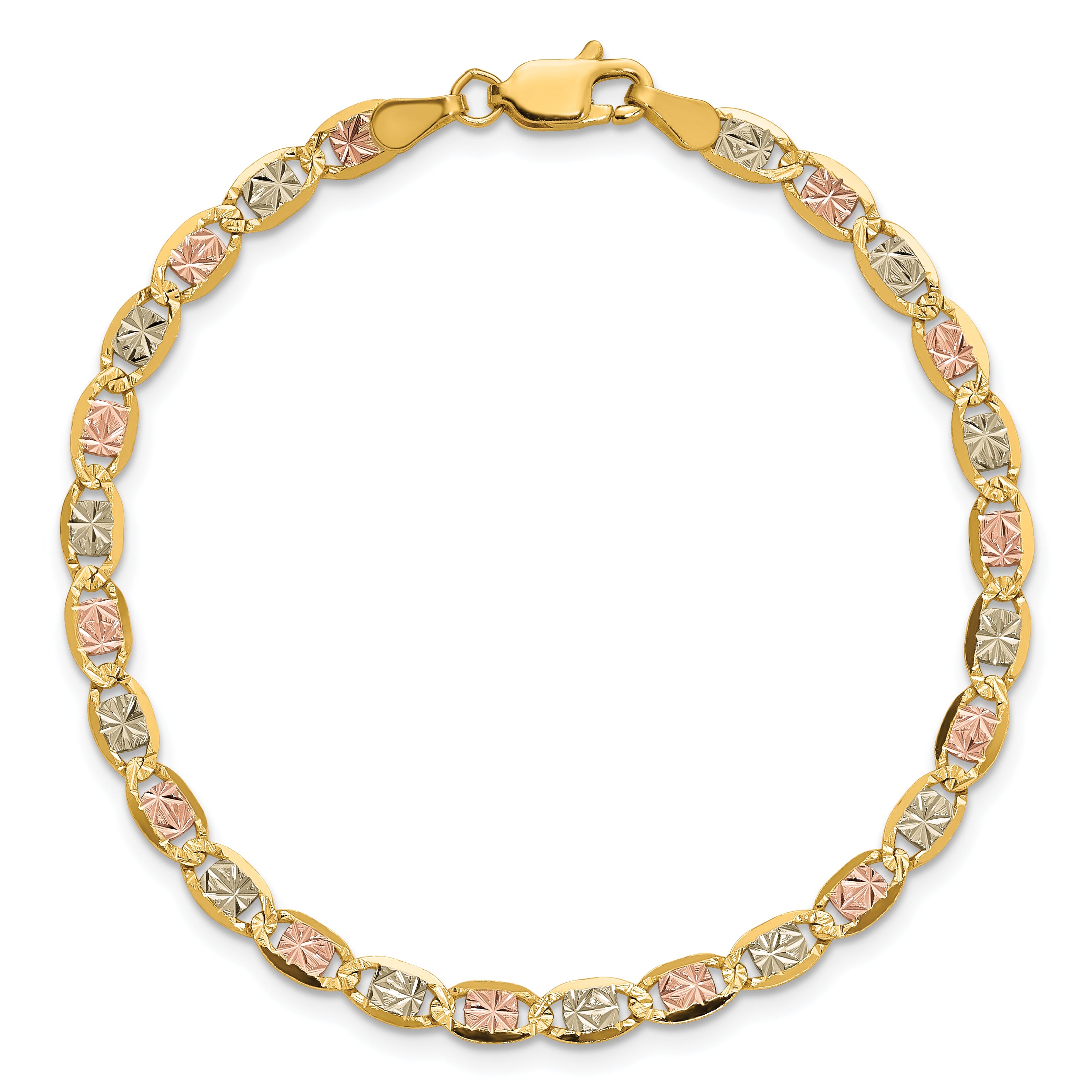 14k 3.8mm Tri-color Gold PavÃ© Valentino Chain