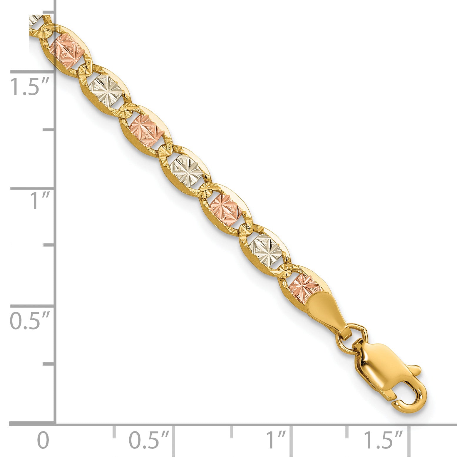 14k 3.8mm Tri-color Gold PavÃ© Valentino Chain