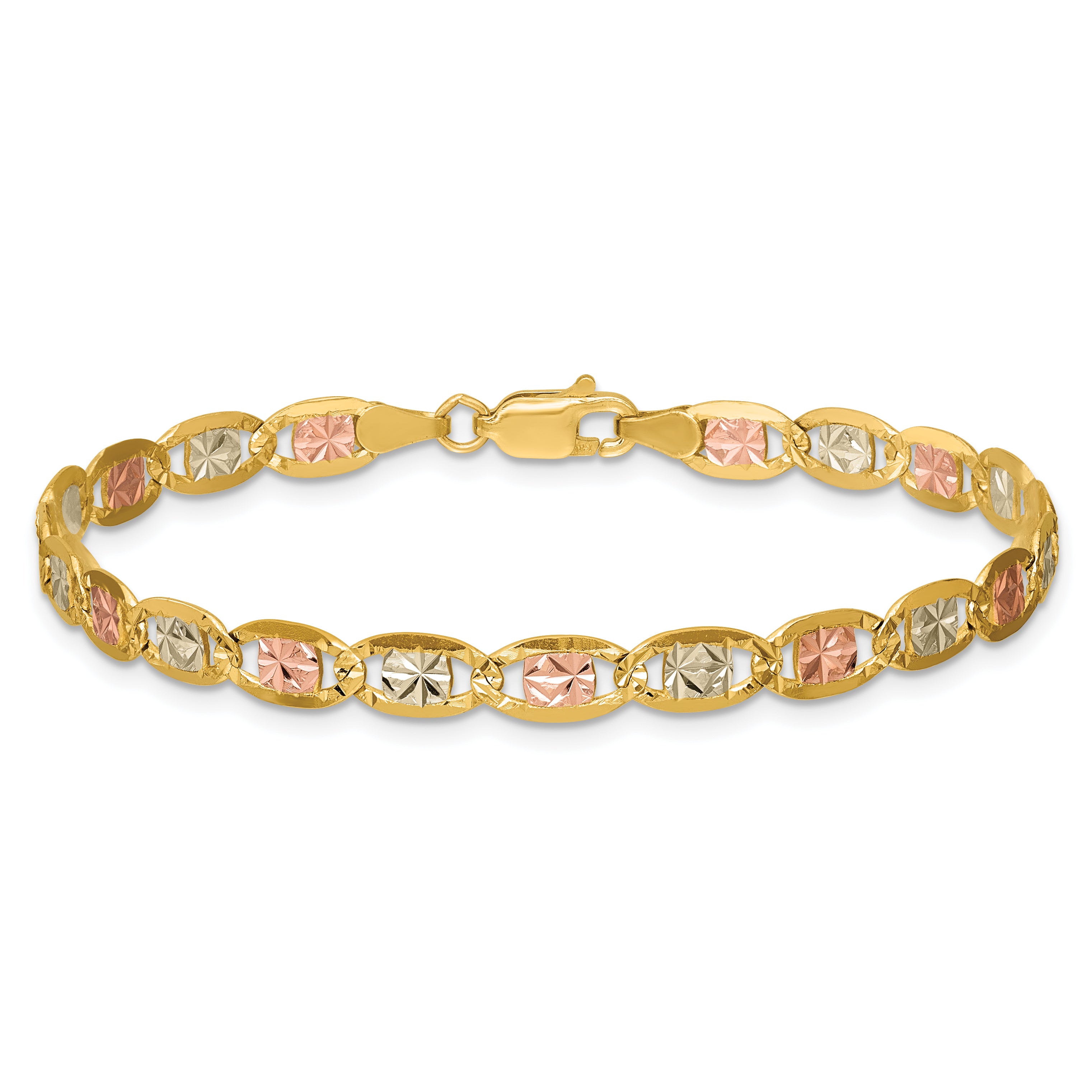 14k 4.65mm Tri-color Gold PavÃ© Valentino Chain