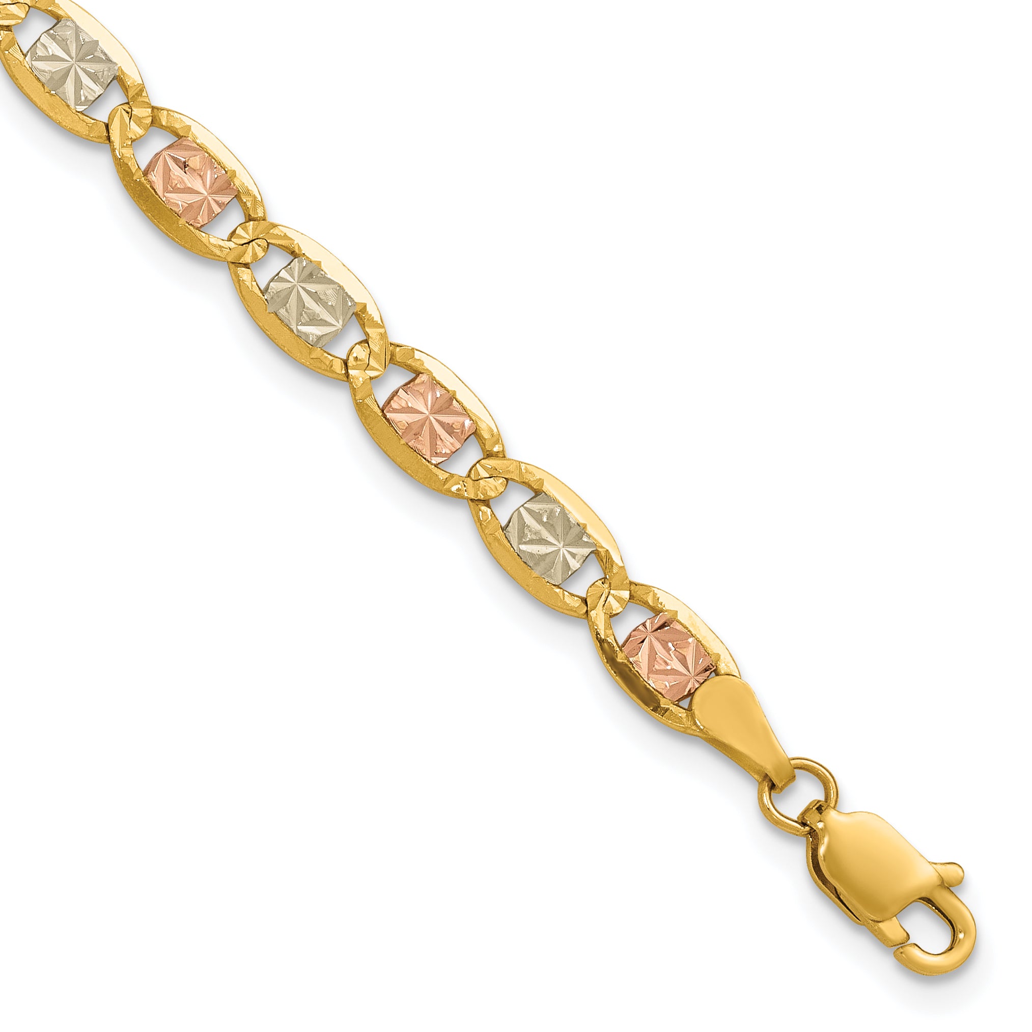 14k 4.65mm Tri-color Gold PavÃ© Valentino Chain