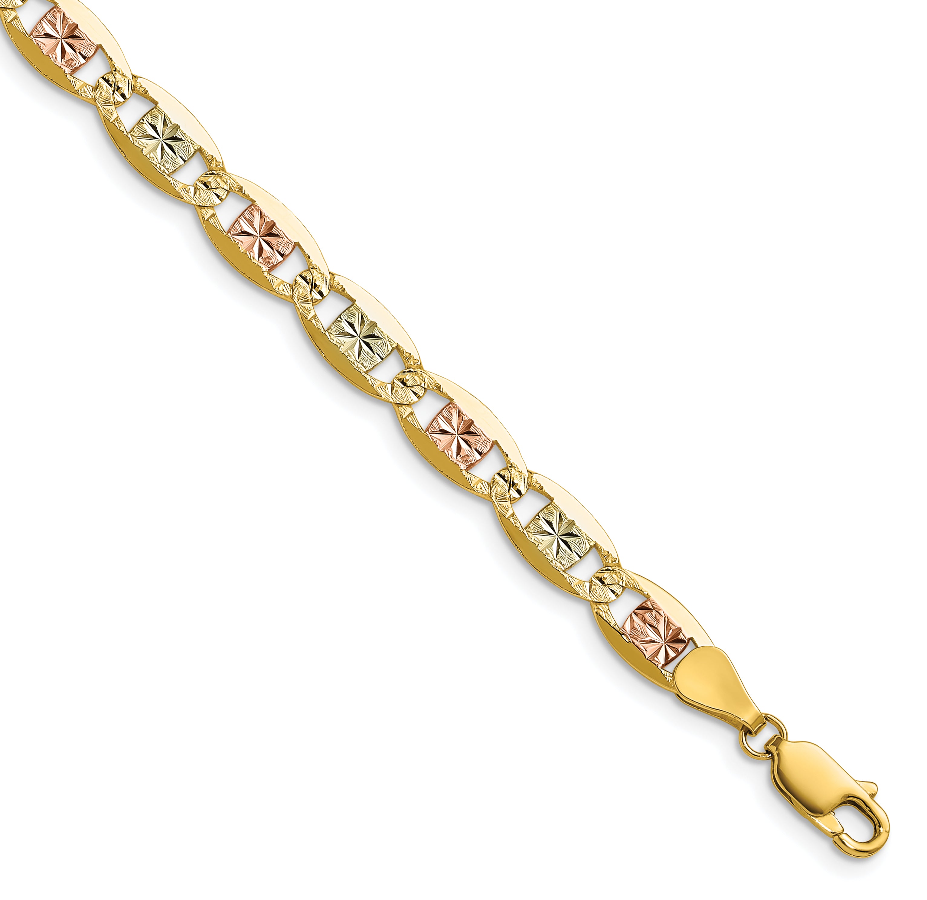 14k 6.1mm Tri-color Gold PavÃ© Valentino Chain