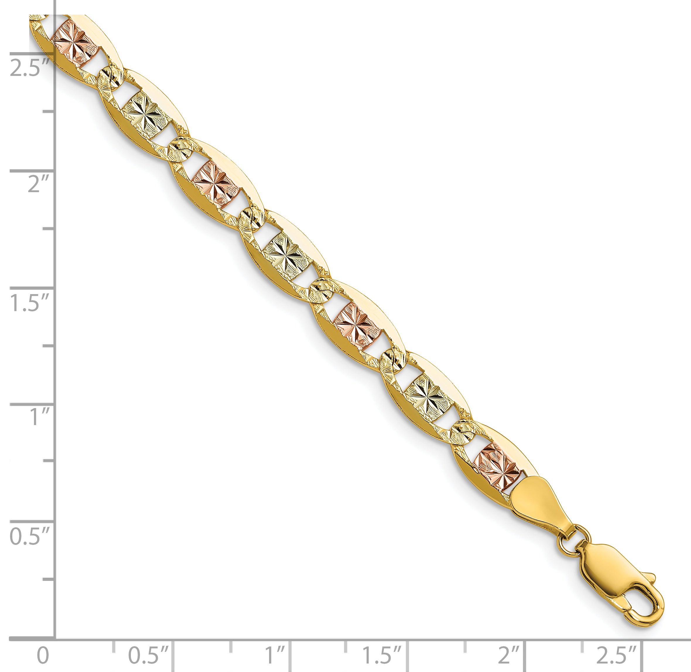 14k 6.1mm Tri-color Gold PavÃ© Valentino Chain