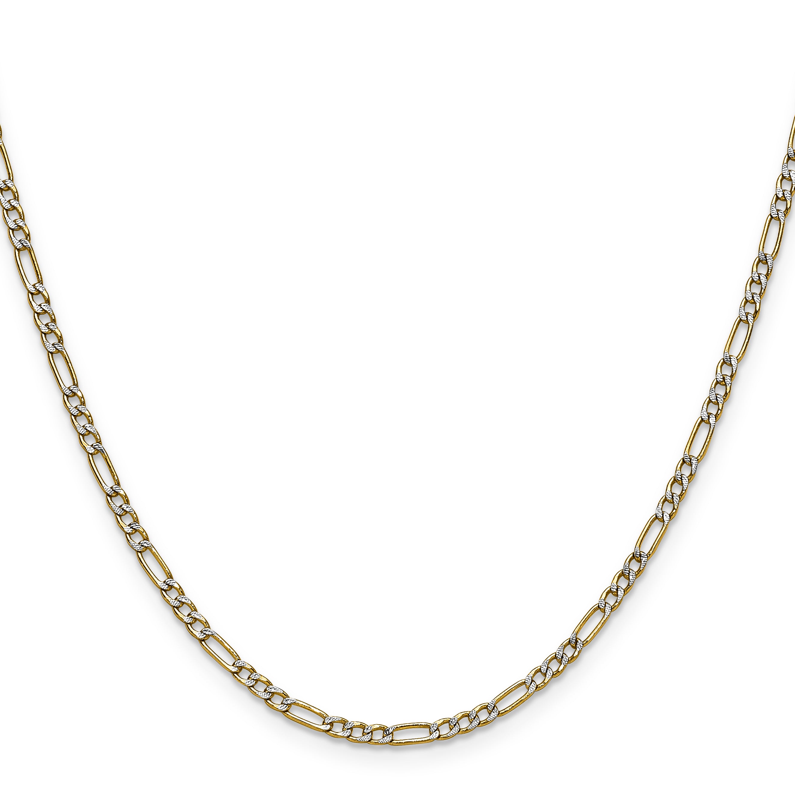 14k 2.3mm Semi-solid with Rhodium PavÃ© Figaro Chain