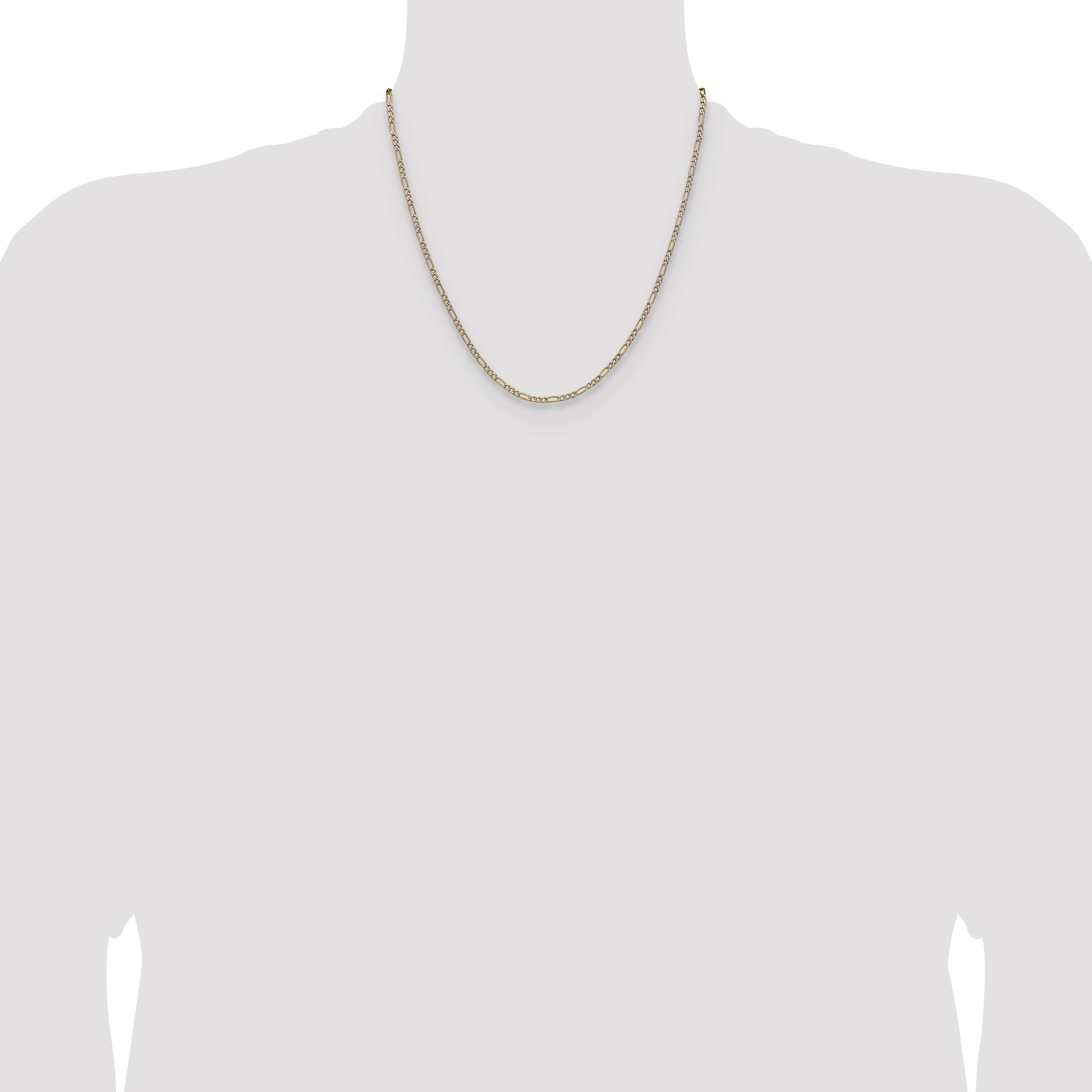 14k 2.3mm Semi-solid with Rhodium PavÃ© Figaro Chain