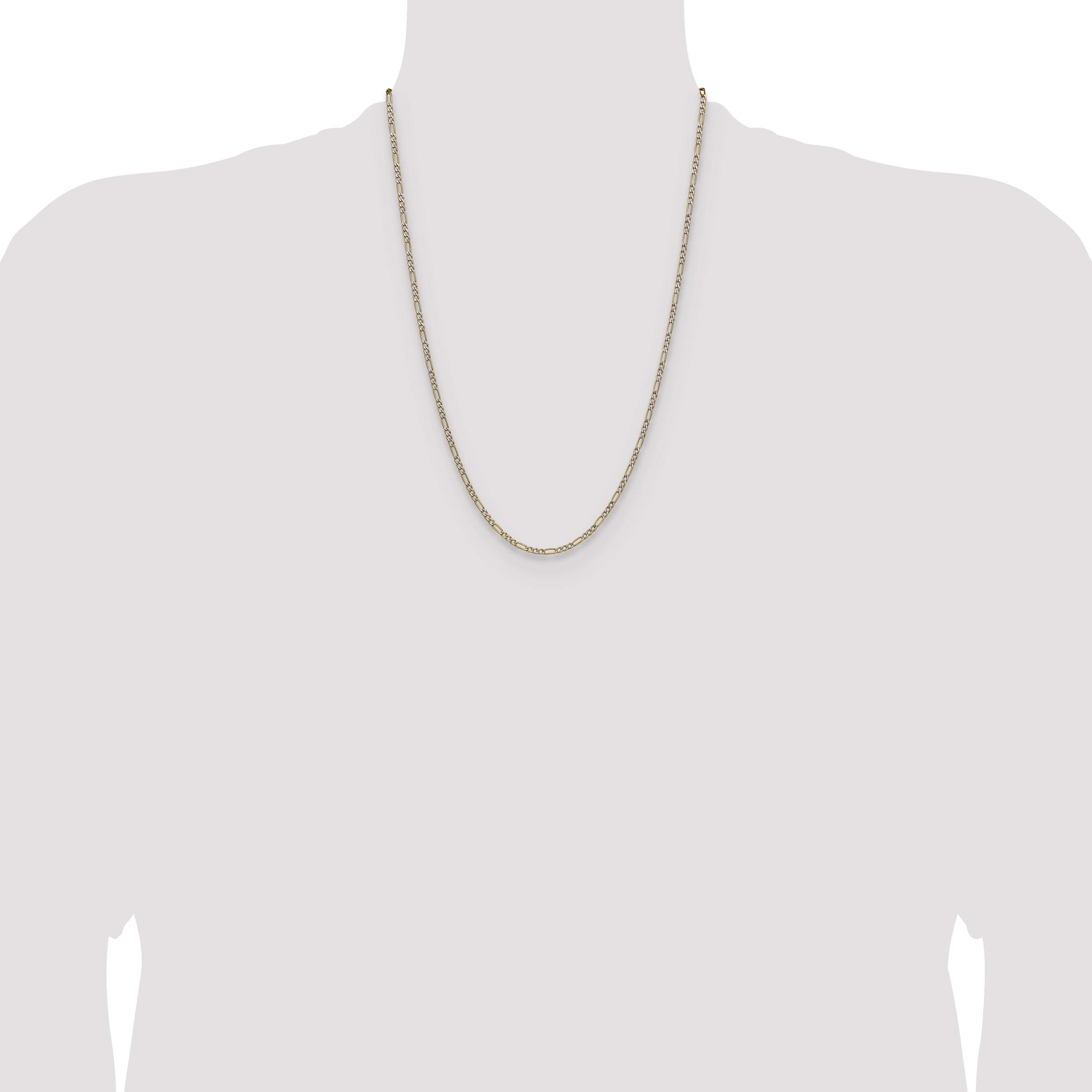 14k 2.3mm Semi-solid with Rhodium PavÃ© Figaro Chain