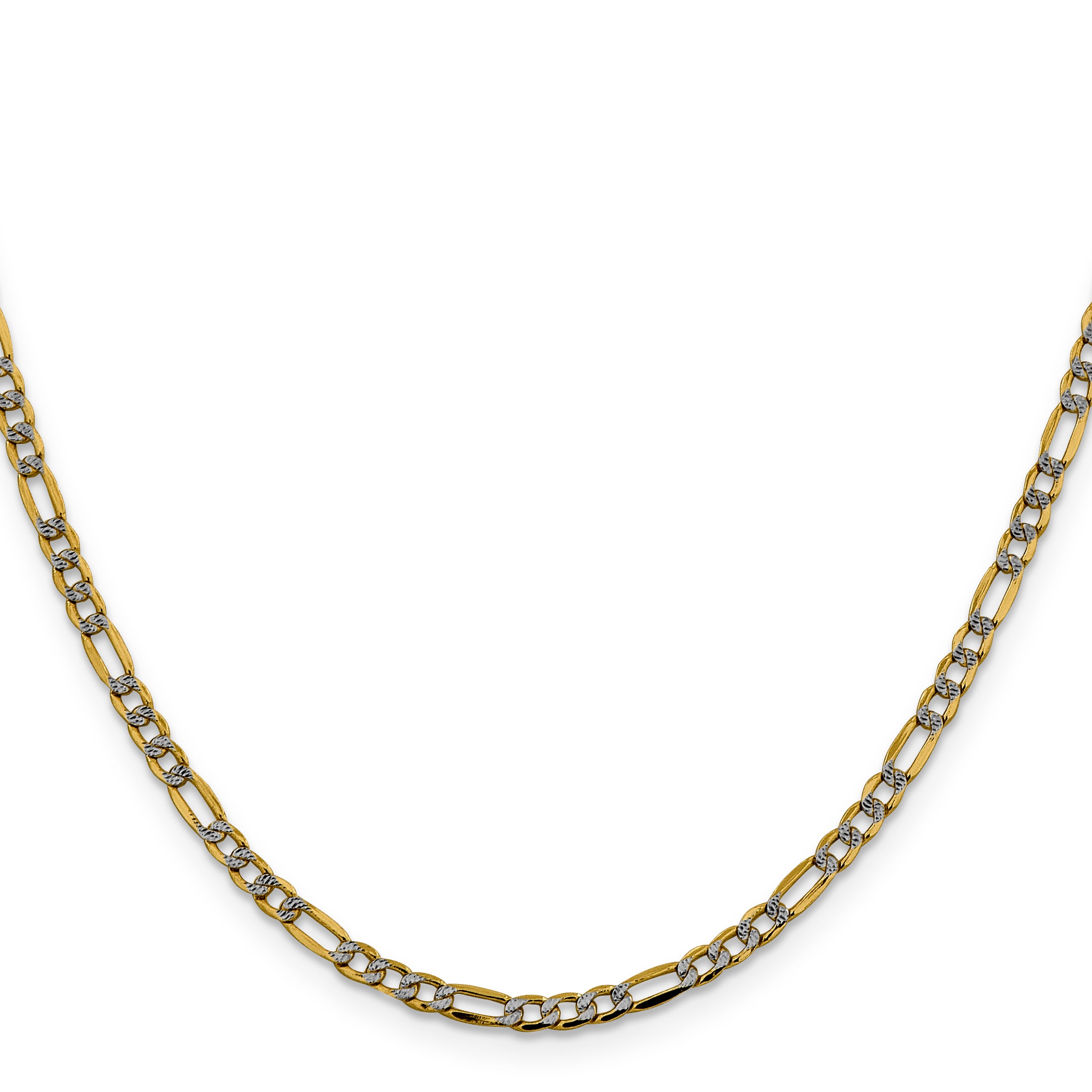 14k 3.2mm Semi-solid with Rhodium PavÃ© Figaro Chain