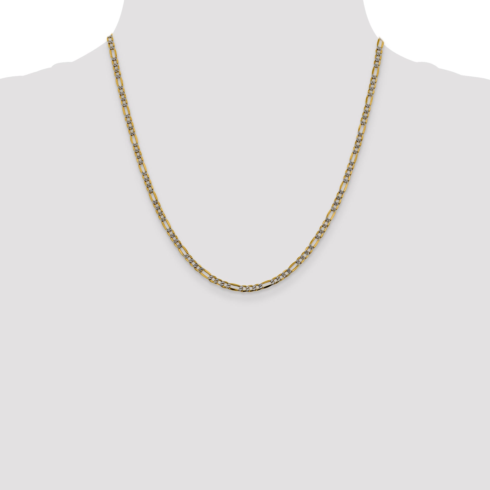 14k 3.2mm Semi-solid with Rhodium PavÃ© Figaro Chain