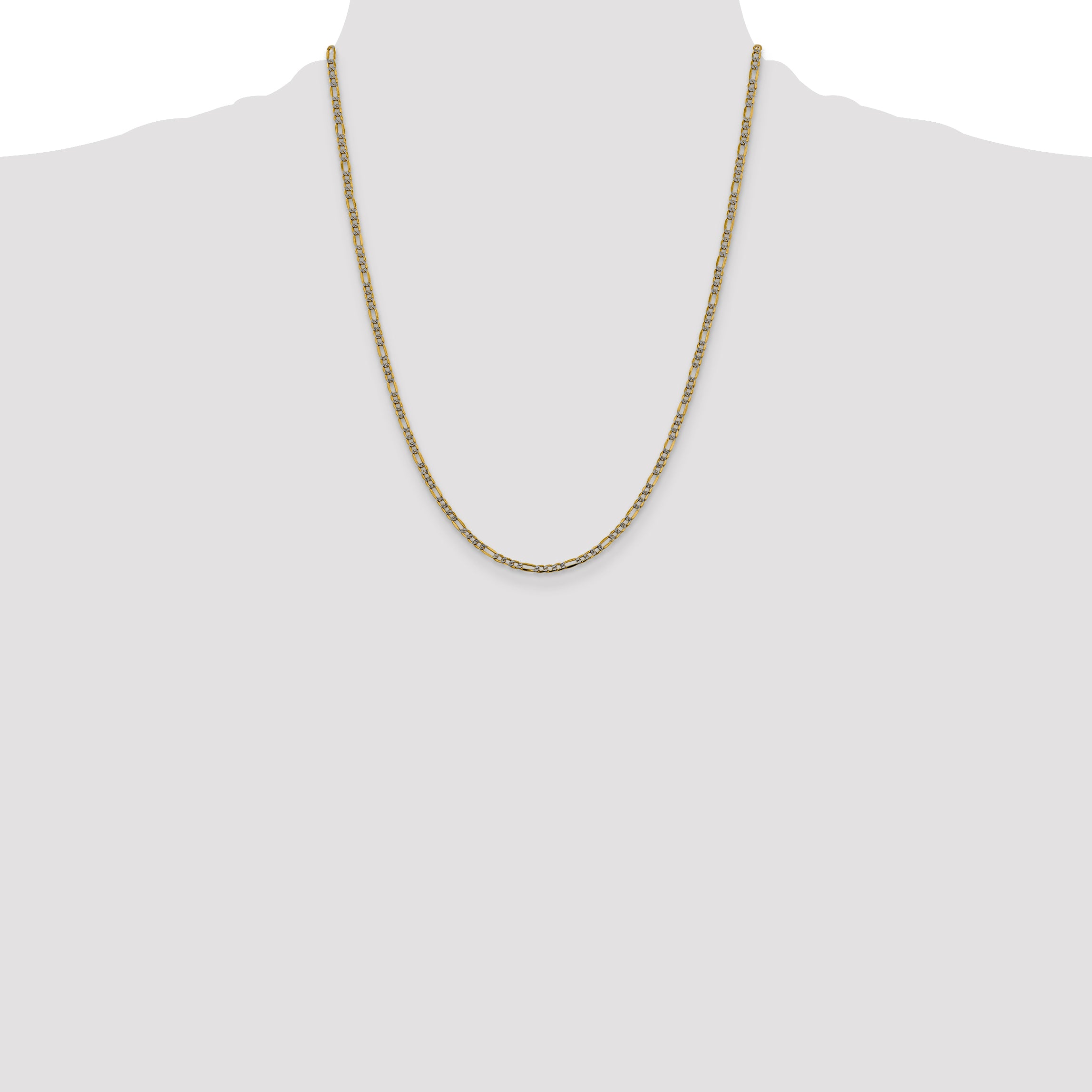 14k 3.2mm Semi-solid with Rhodium PavÃ© Figaro Chain