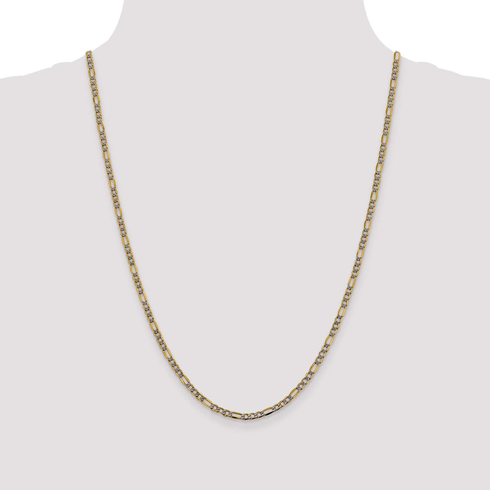 14k 3.2mm Semi-solid with Rhodium PavÃ© Figaro Chain