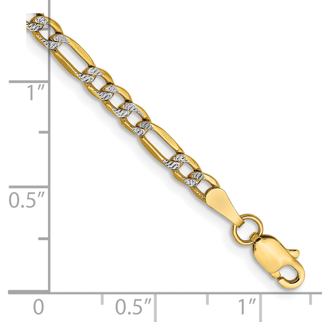 14k 3.2mm Semi-solid with Rhodium PavÃ© Figaro Chain