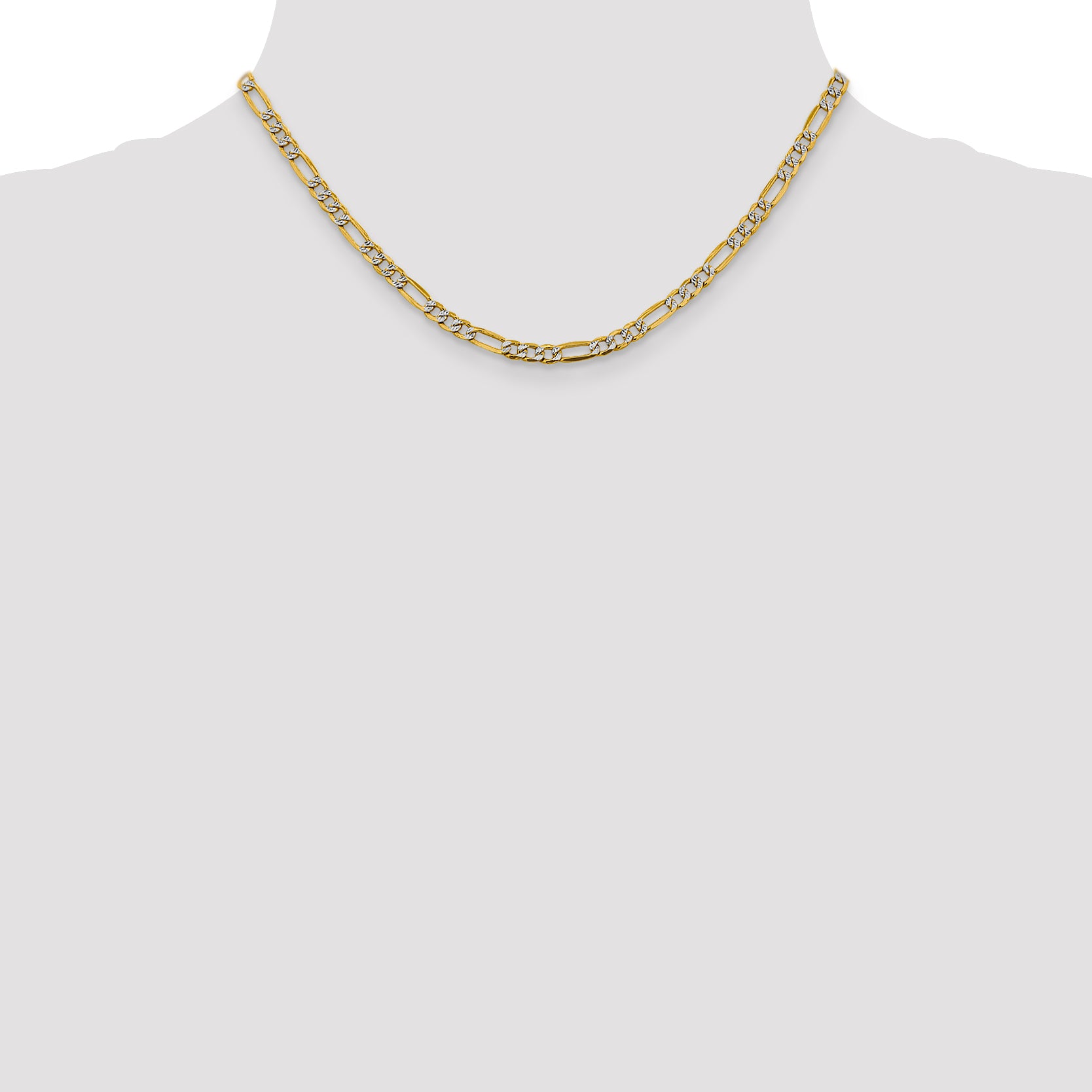 14k 3.9mm Semi-solid with Rhodium PavÃ© Figaro Chain