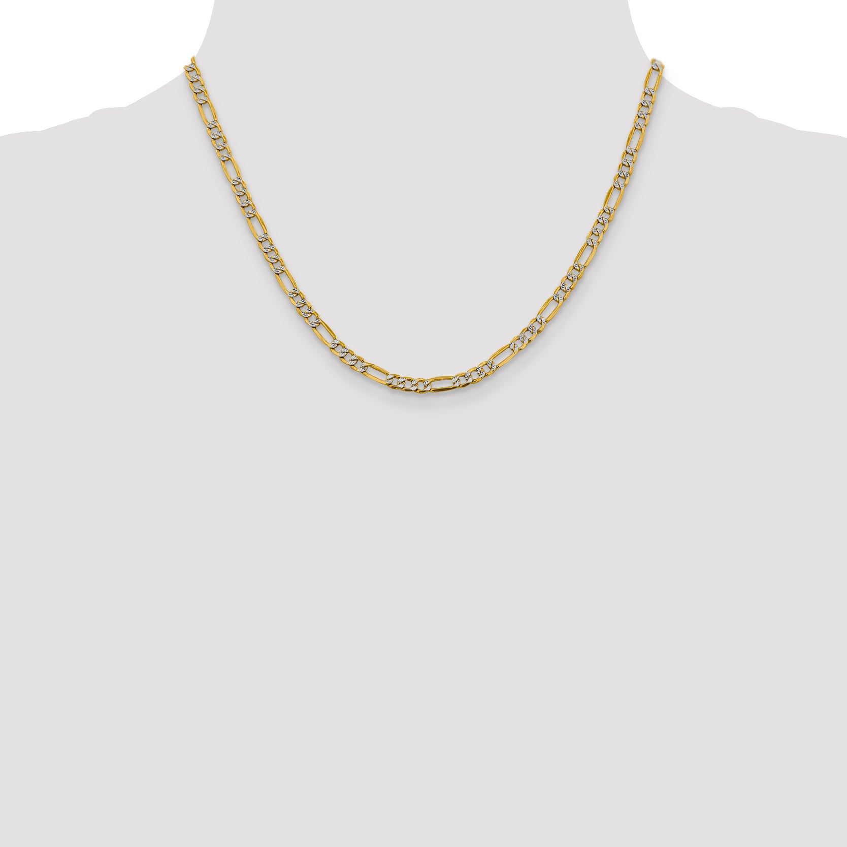 14k 3.9mm Semi-solid with Rhodium PavÃ© Figaro Chain